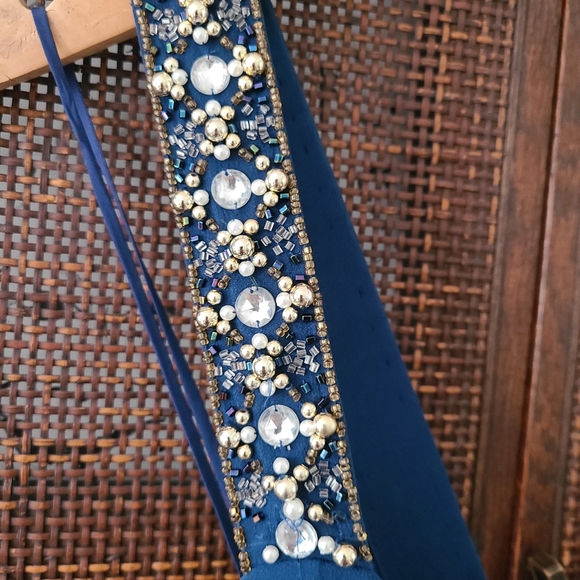 Niteline Della Roufogali Vintage Blue Silk Beaded Strap Mini Dress Size 6 - Picture 3 of 7